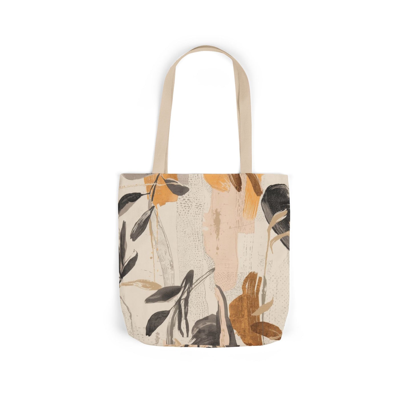 Boho Botanical Canvas Tote Bag — Neutral Abstract Leaf Print