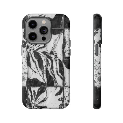 Monochrome Tile Floral Tough Phone Case