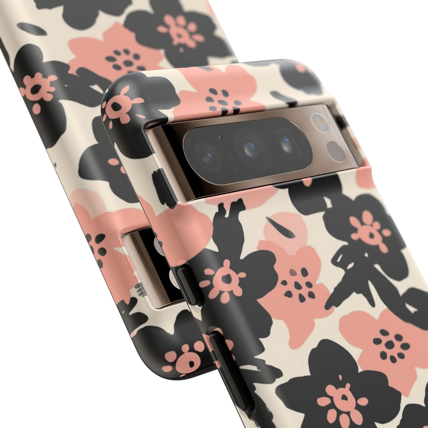 Floral Phone Case — Pink & Black Retro Blossom Protective Cover