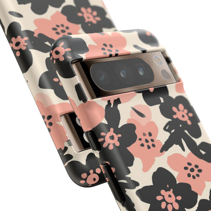 Floral Phone Case — Pink & Black Retro Blossom Protective Cover