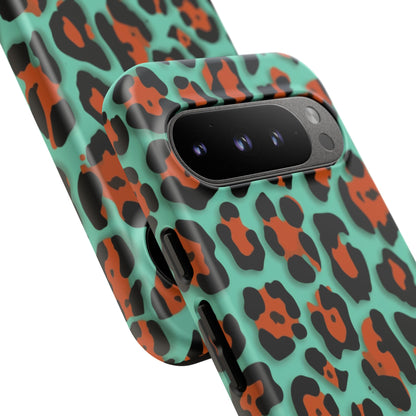Teal & Rust Leopard Phone Case — Tough Protective Animal Print