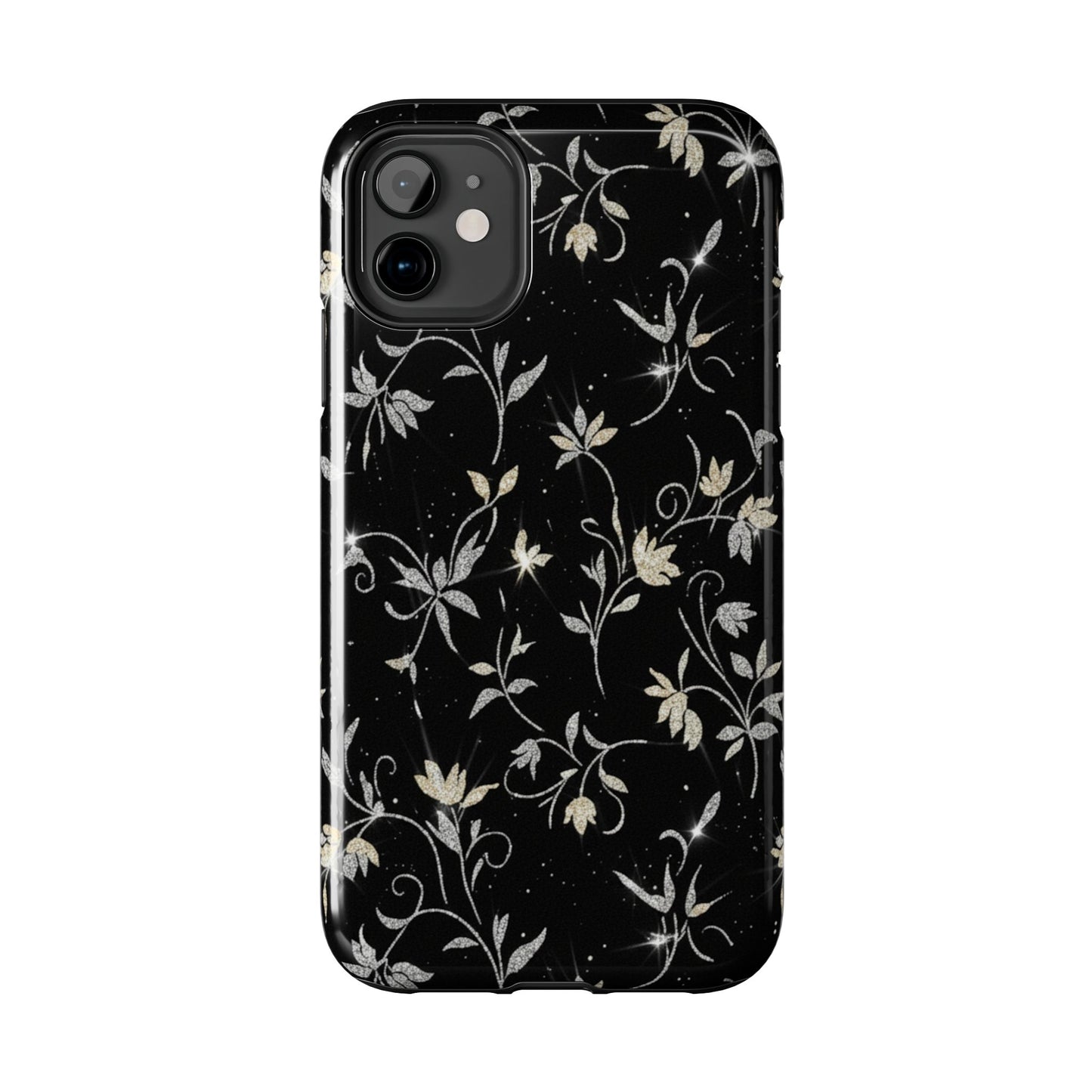Floral Noir Tough Phone Case — Vintage Black Botanical Protective Cover