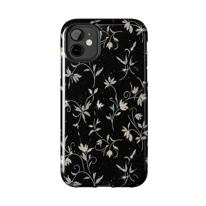 Floral Noir Tough Phone Case — Vintage Black Botanical Protective Cover