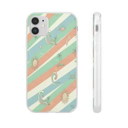 Beach Vibes Phone Case — Retro Pastel Surf & Palm Protective Flexi Case
