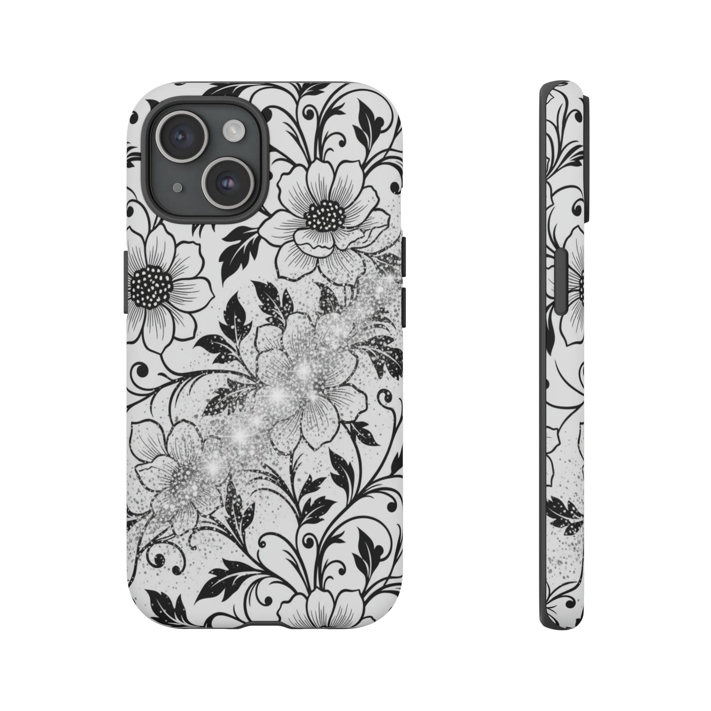 Floral Lace Phone Case — Black & White Vintage Flower Protective Case