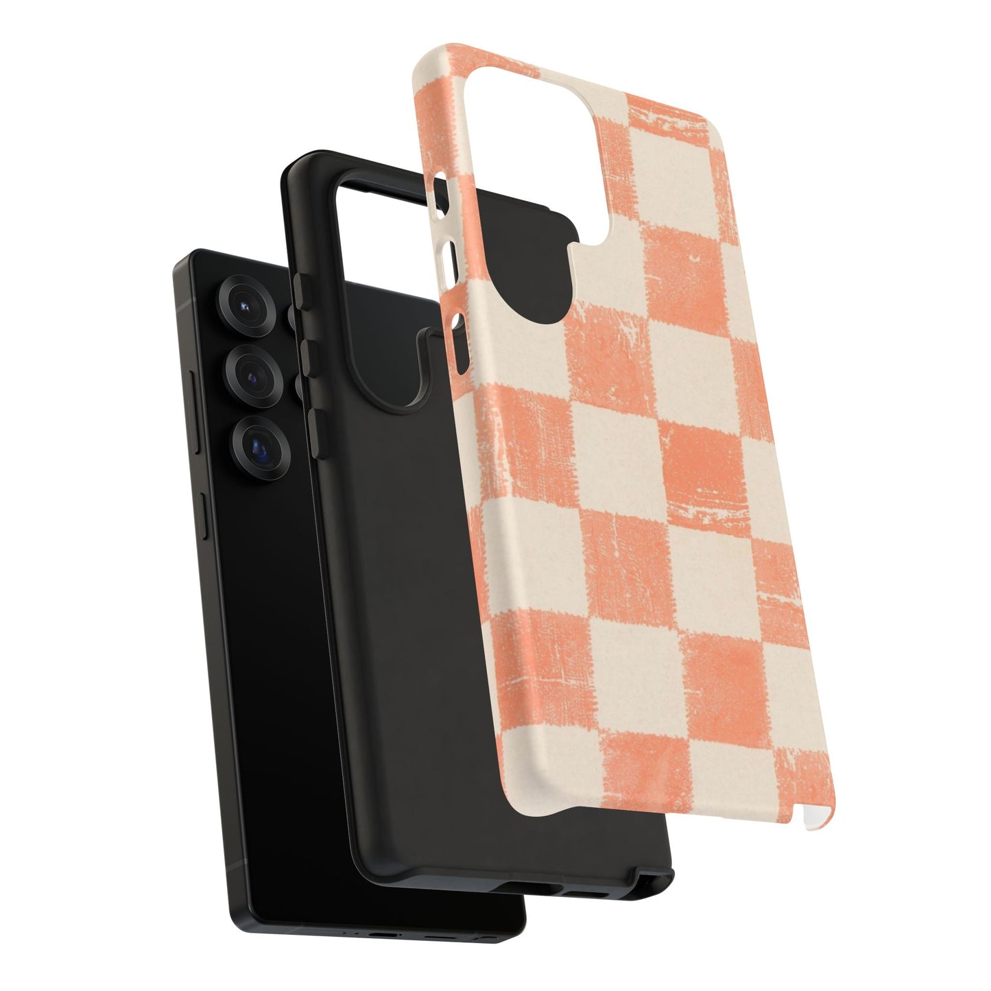 Peach Checkerboard Tough Phone Case — Retro Distressed Grid Design