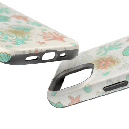 Sea Shells Magnetic Impact Phone Case — Pastel Coral & Teal Beach Design