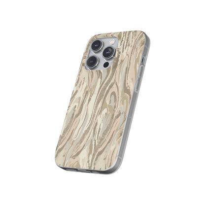 Neutral Marble Swirl Flexi Phone Case — Beige Abstract Protective Cover