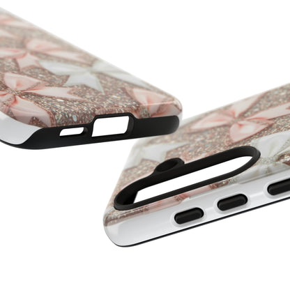 Glitter Bow Tough Phone Case — Pink & White Ribbon Protective Cover