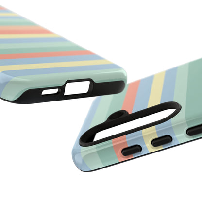Pastel Striped Phone Case — Retro Horizontal Multi-Color Tough Case