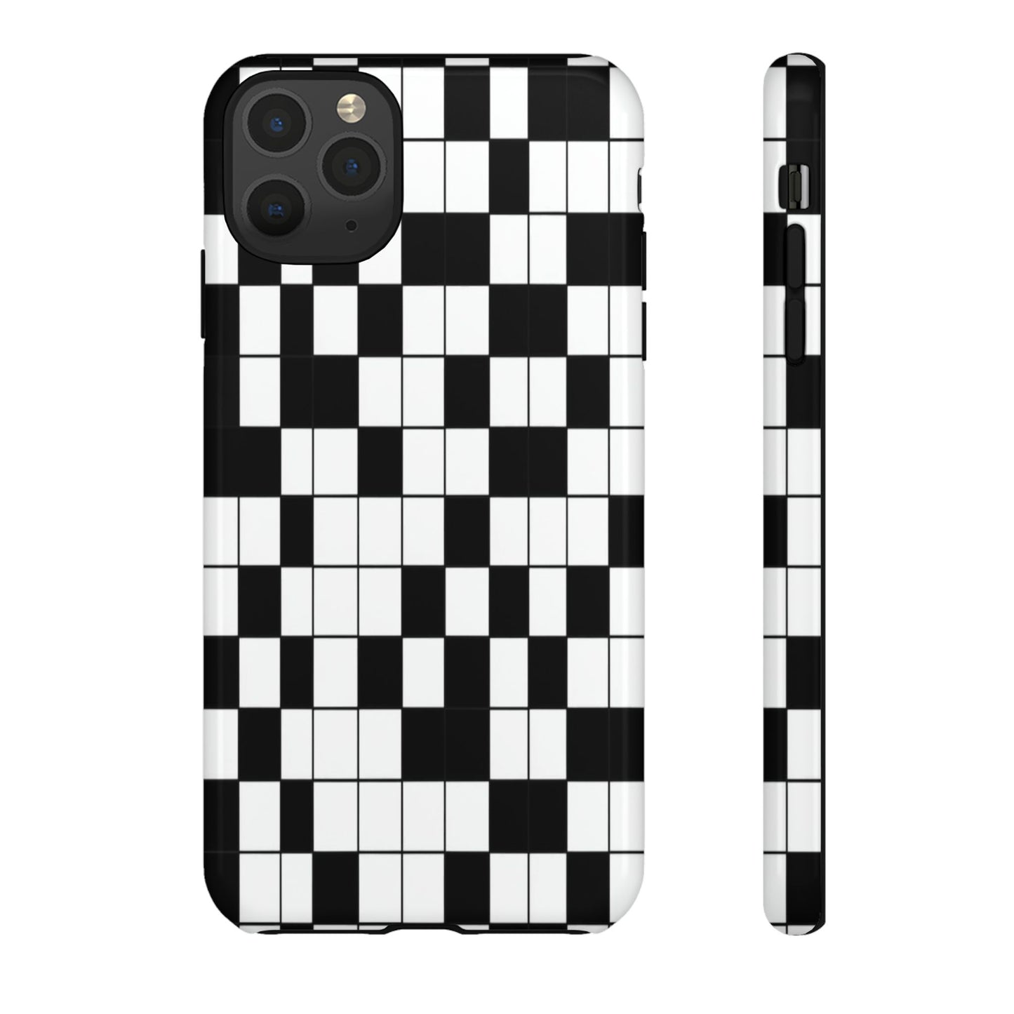 Crossword Grid Phone Case — Black & White Puzzle Pattern Tough Phone Cover