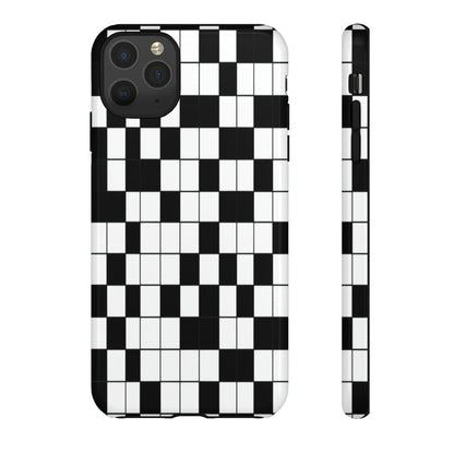 Crossword Grid Phone Case — Black & White Puzzle Pattern Tough Phone Cover