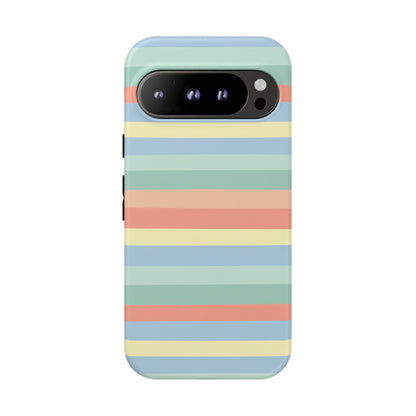 Pastel Striped Phone Case — Retro Horizontal Multi-Color Tough Case