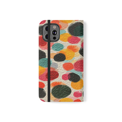 Colorful Confetti Dot Flip Phone Case — Retro Polka Wallet Cover