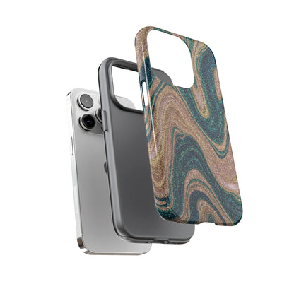 Marbled Teal & Gold Phone Case — Glitter Swirl Tough Case