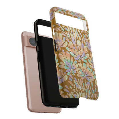 Floral Burst Tough Phone Case – Gold Pastel Botanical Protection