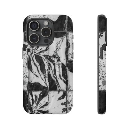 Monochrome Tile Floral Tough Phone Case