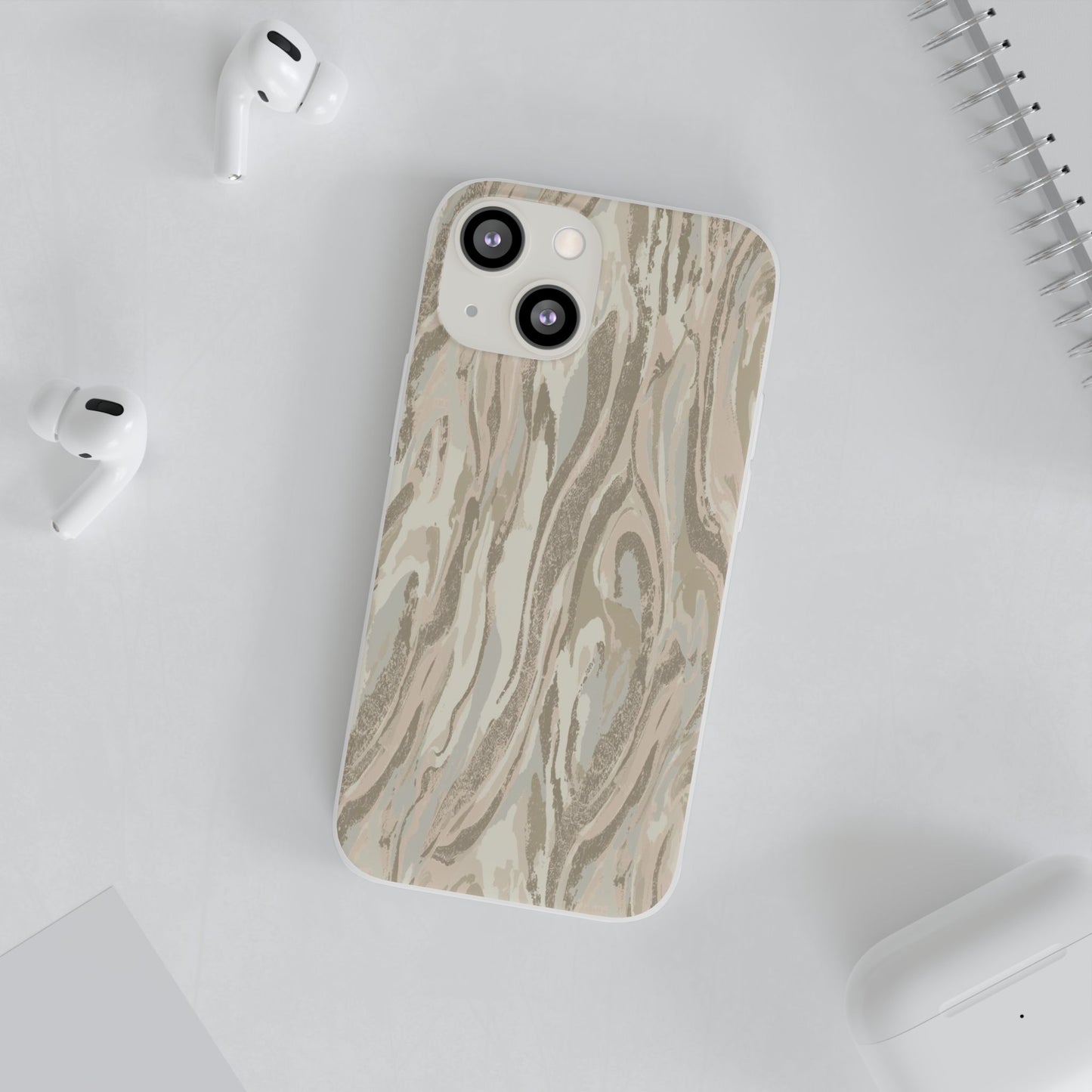 Neutral Marble Swirl Flexi Phone Case — Beige Abstract Protective Cover