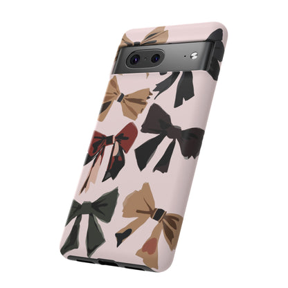 Bow Pattern Phone Case - Pink, Brown & Black Bows Protective Cover