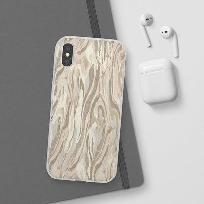 Neutral Marble Swirl Flexi Phone Case — Beige Abstract Protective Cover