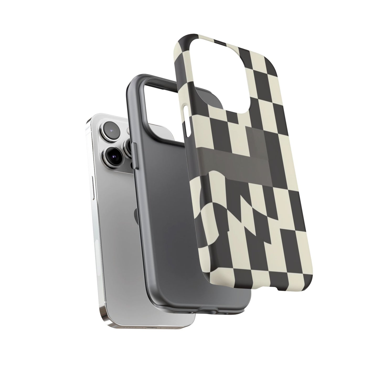 Checkerboard Wave Phone Case — Black & Cream Graphic Tough Case