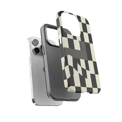 Checkerboard Wave Phone Case — Black & Cream Graphic Tough Case