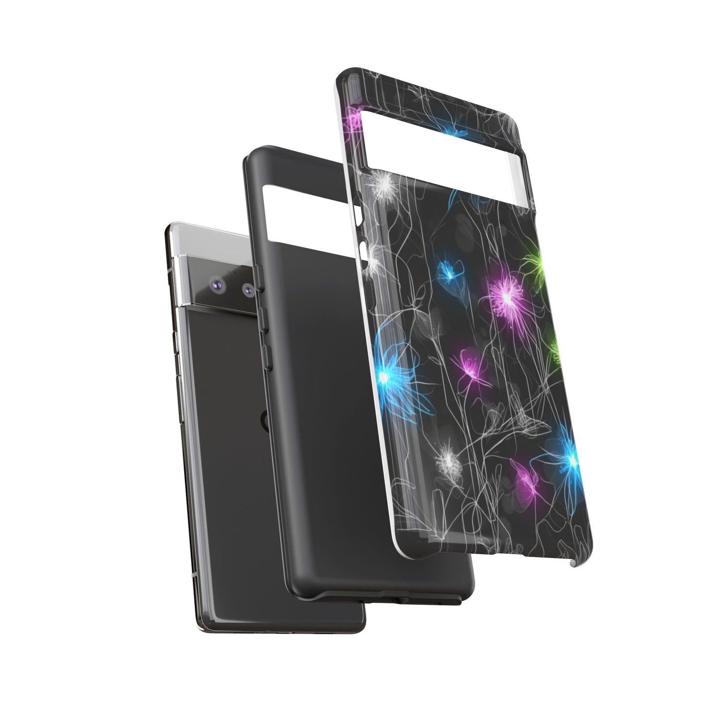 Neon Floral Tough Phone Case — Glow Flower Protective iPhone Cover