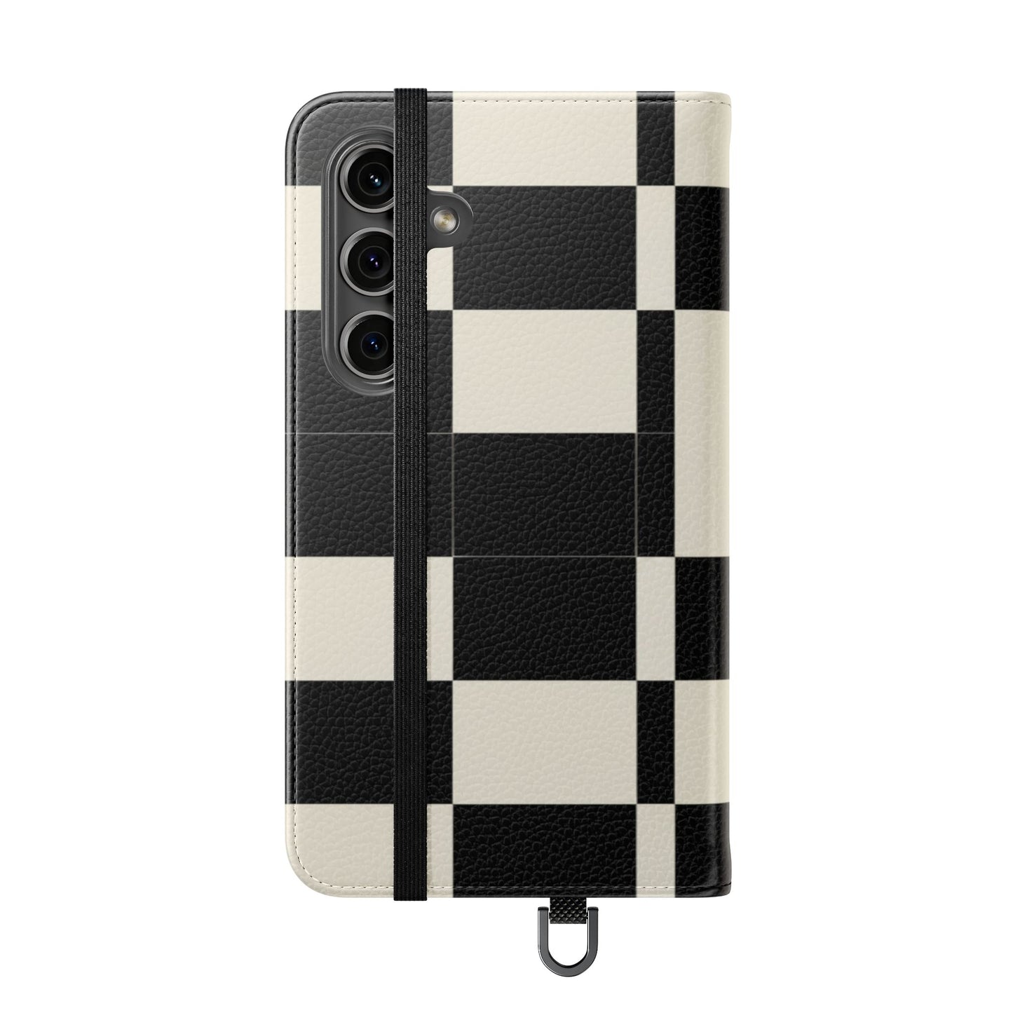 Checkered Flip Phone Case – Black & Cream Retro Grid Wallet Case