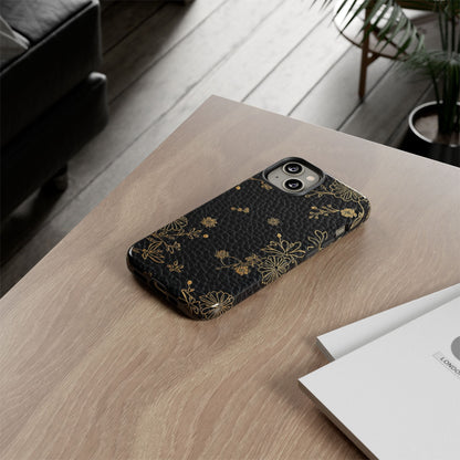 Floral Gold Foil Leather Texture Tough Phone Case