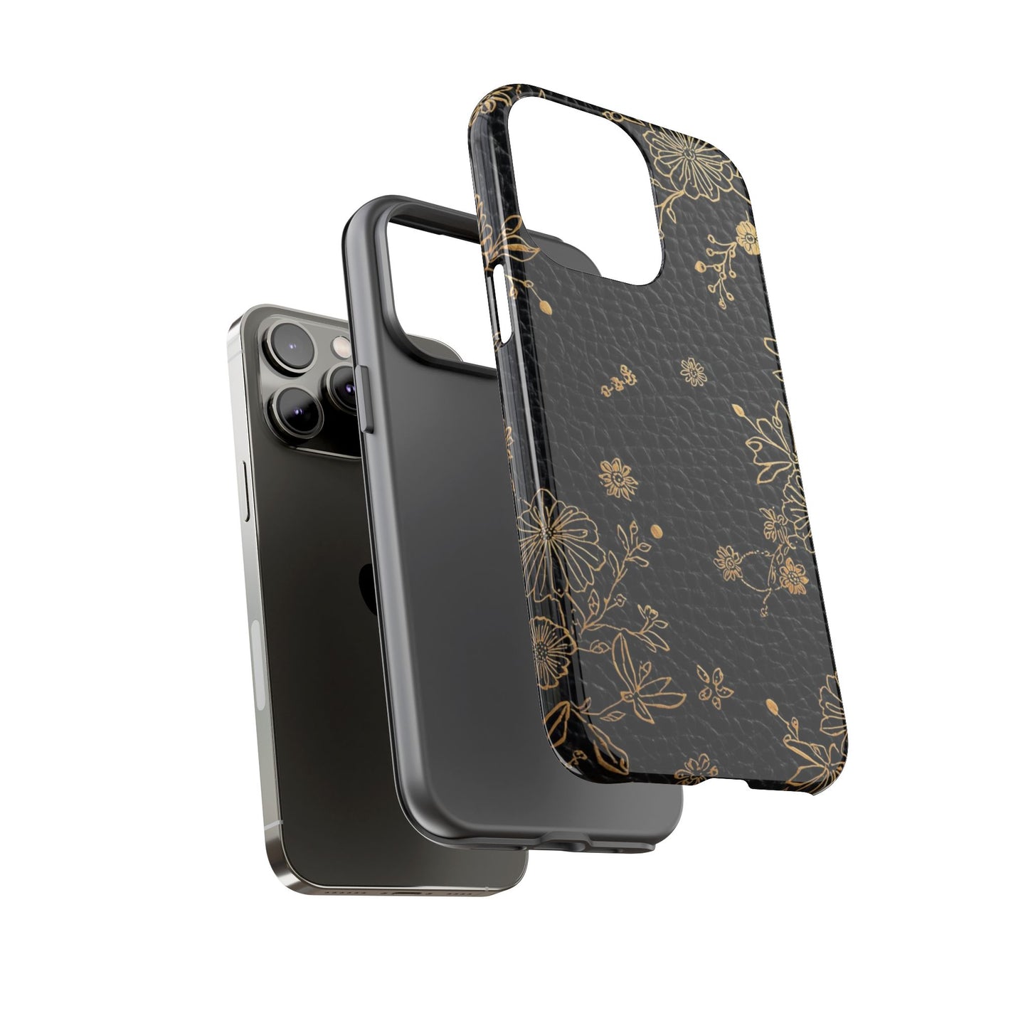 Floral Gold Foil Leather Texture Tough Phone Case