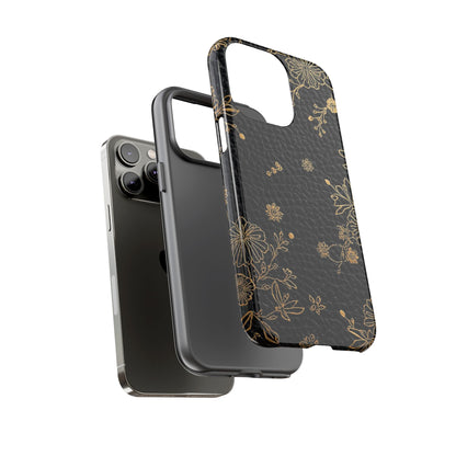 Floral Gold Foil Leather Texture Tough Phone Case