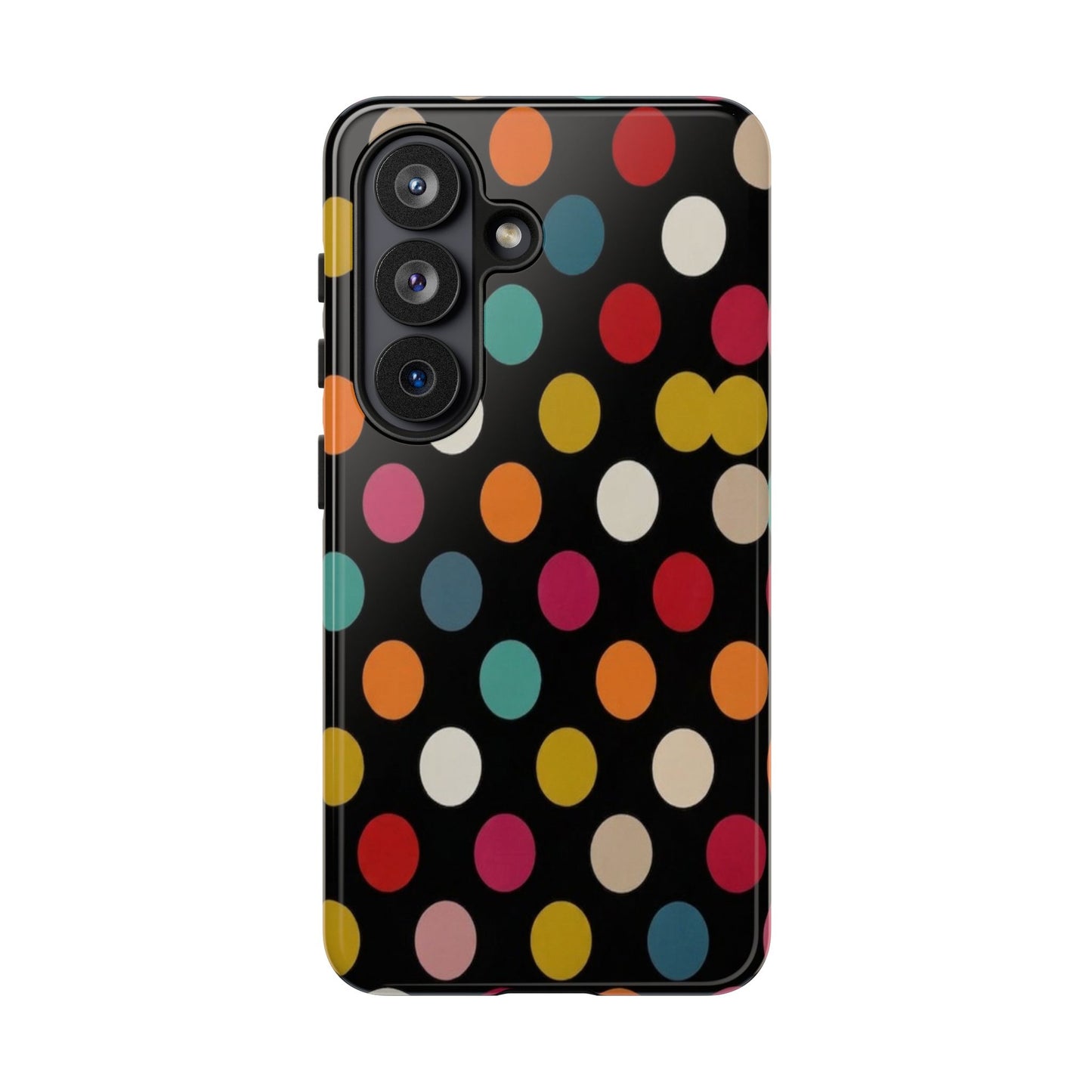 Polka Dot Tough Phone Case – Colorful Retro Dots on Black