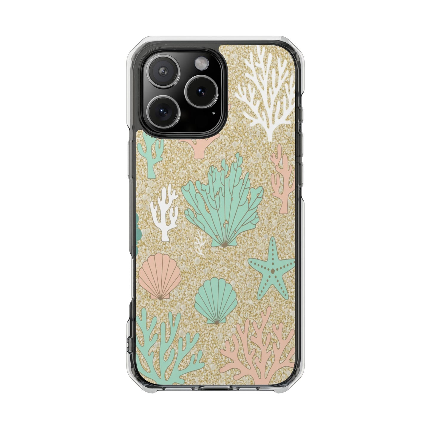 Clear Magnetic Phone Case — Pastel Seashell & Coral Beach Design