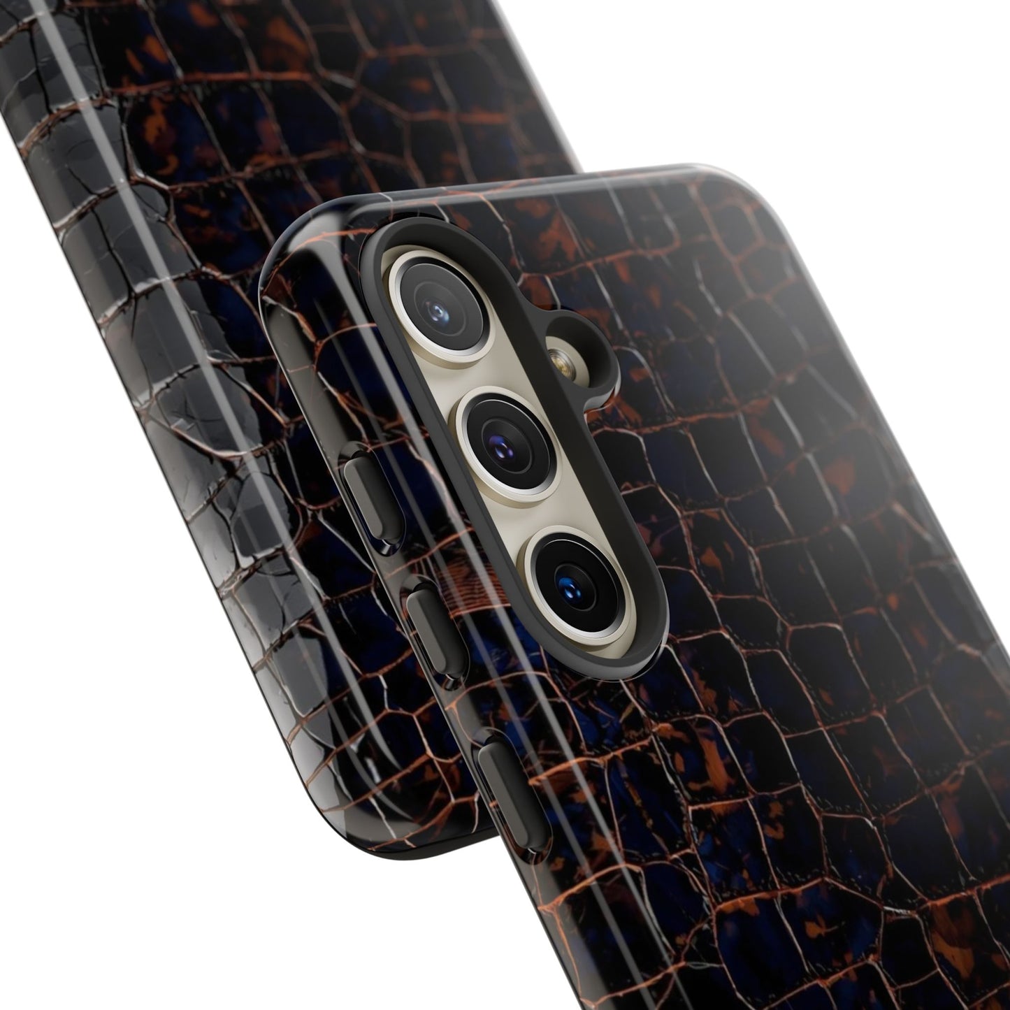 Croc-Embossed Tough Phone Case — Shockproof Black Alligator Texture