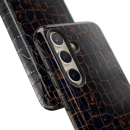 Croc-Embossed Tough Phone Case — Shockproof Black Alligator Texture