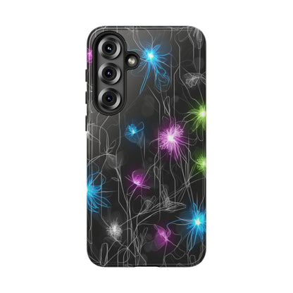 Neon Floral Tough Phone Case — Glow Flower Protective iPhone Cover