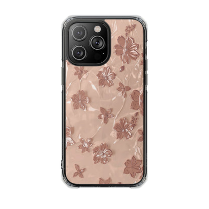 Clear Magnetic Phone Case — Rose Gold Floral Impact Protection