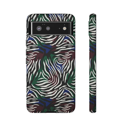 Zebra Camo Tough Phone Case – Green & Blue Animal Print Protective Cover