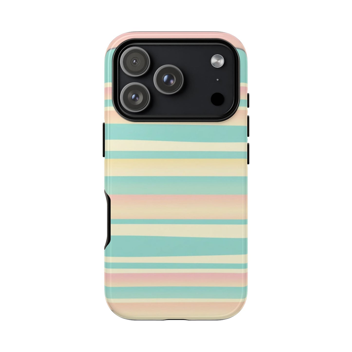 Pastel Striped Tough Phone Case — Mint, Peach & Cream Protective Cover