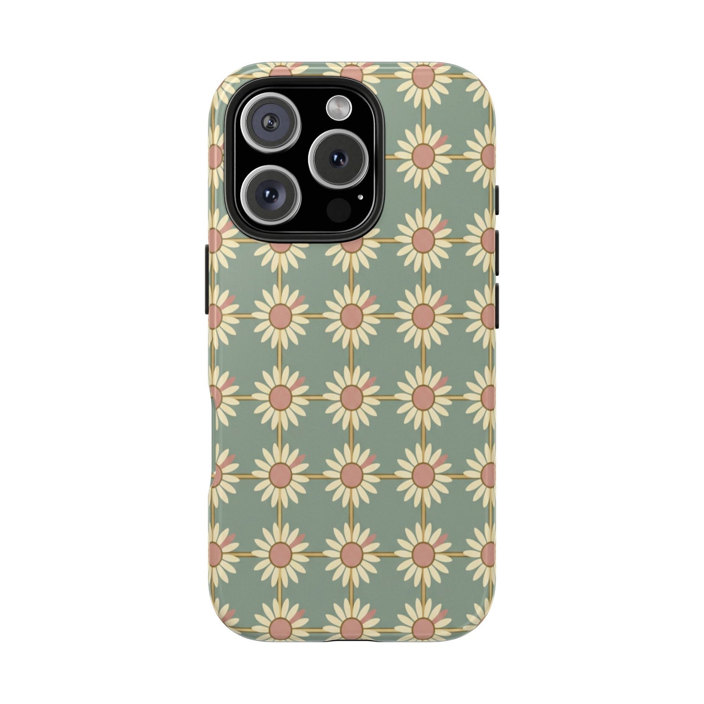 Daisy Pattern Tough Phone Case — Retro Floral Protective Cover