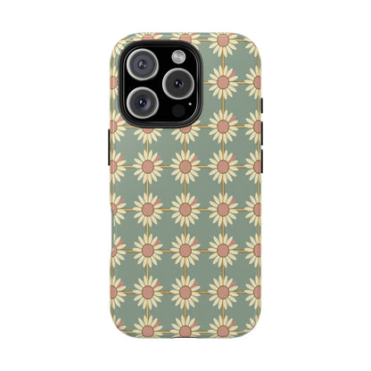 Daisy Pattern Tough Phone Case — Retro Floral Protective Cover