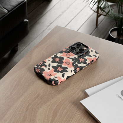 Floral Phone Case — Pink & Black Retro Blossom Protective Cover