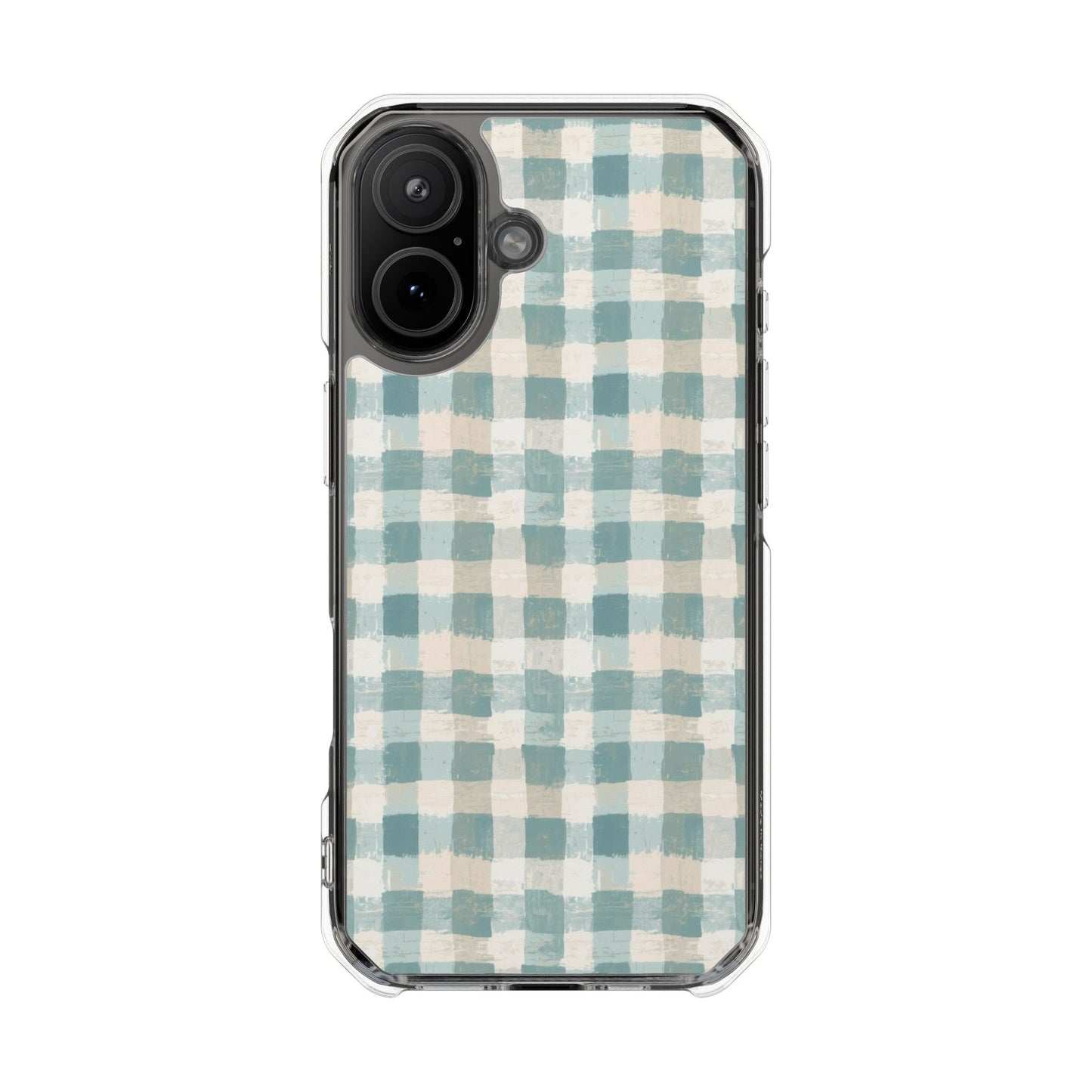 Clear Magnetic Impact Phone Case — Blue Green Gingham Plaid