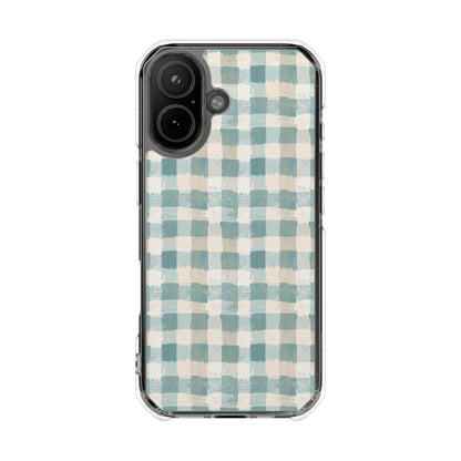 Clear Magnetic Impact Phone Case — Blue Green Gingham Plaid