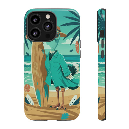 Phone Case — Retro Dressed Seagull Surfing Beach Illustration