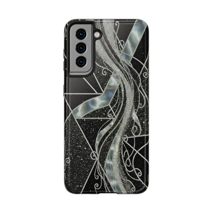 Geometry Tough Phone Case — Iridescent Ribbon on Black Celestial Background