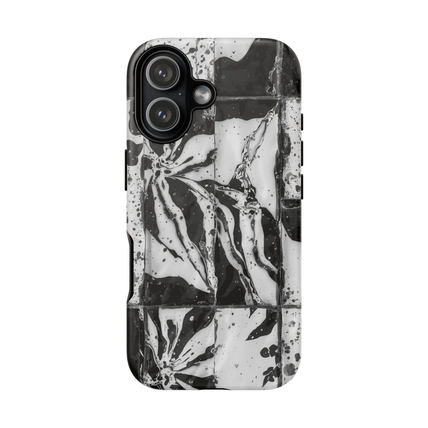 Monochrome Tile Floral Tough Phone Case