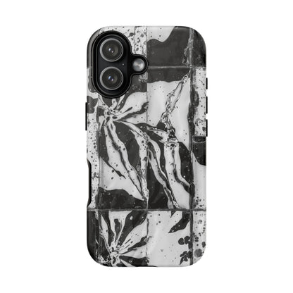 Monochrome Tile Floral Tough Phone Case
