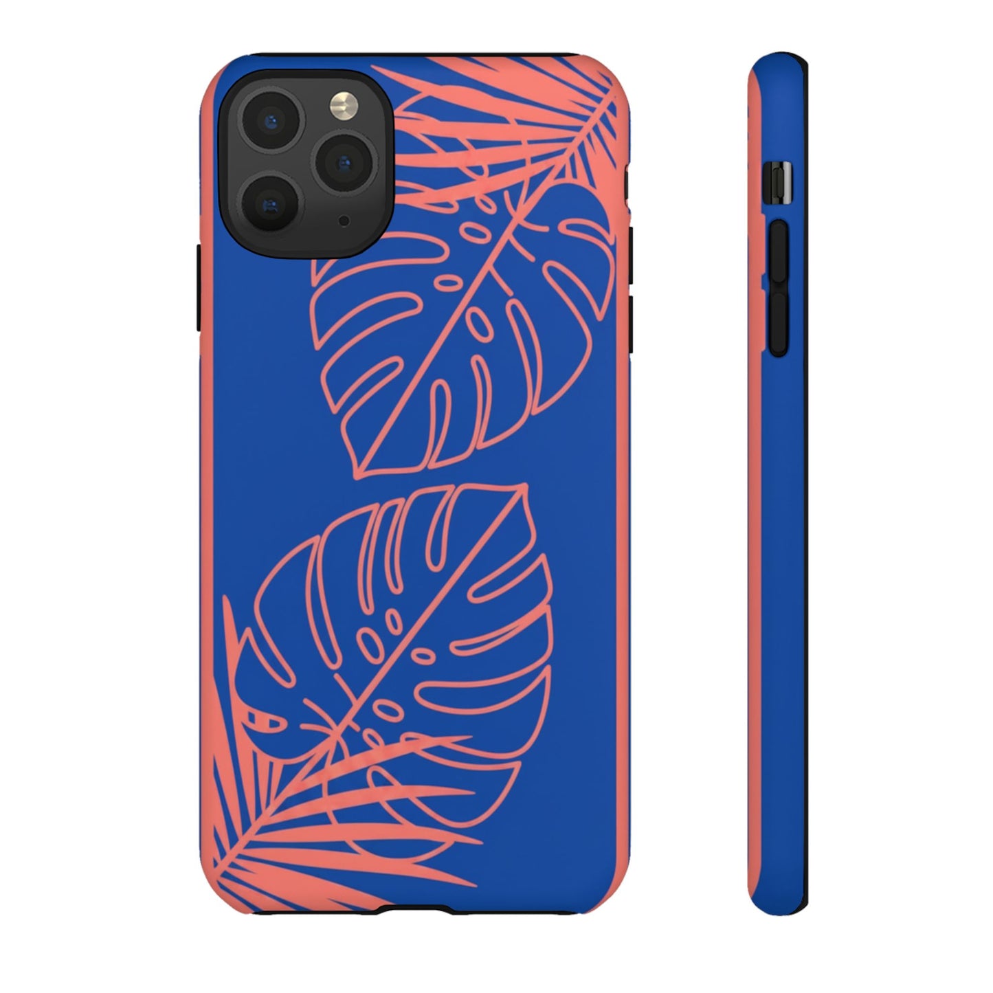 Tropical Monstera Phone Case — Blue & Coral Leaf Protective Cover