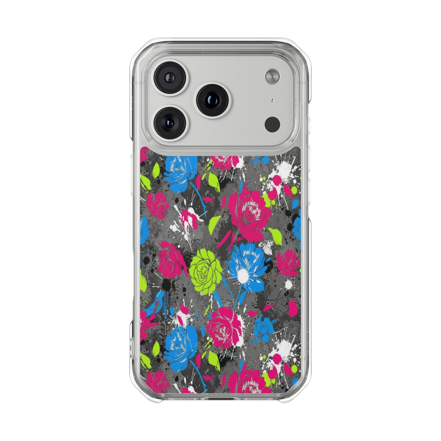 Copy of Clear Magnetic Phone Case — Bright Tropical Floral Impact Protection